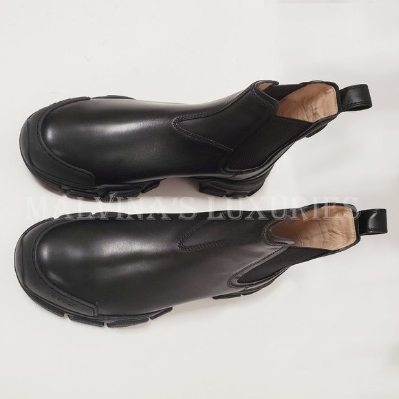 GUCCI MENS BOOTS LEON ANKLE CHELSEA LOGO BACK BLACK LEATHER sz 9G 9.5 US - Picture 7 of 14